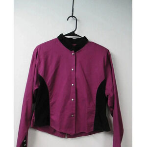 Vintage Wrangler Silver Lake Velvet Cotton Button Down Blouse Sz XL Plum Black